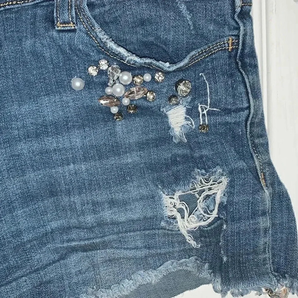 Vervet Rhinestone Denim Cut Off Shorts - Picture 3 of 7